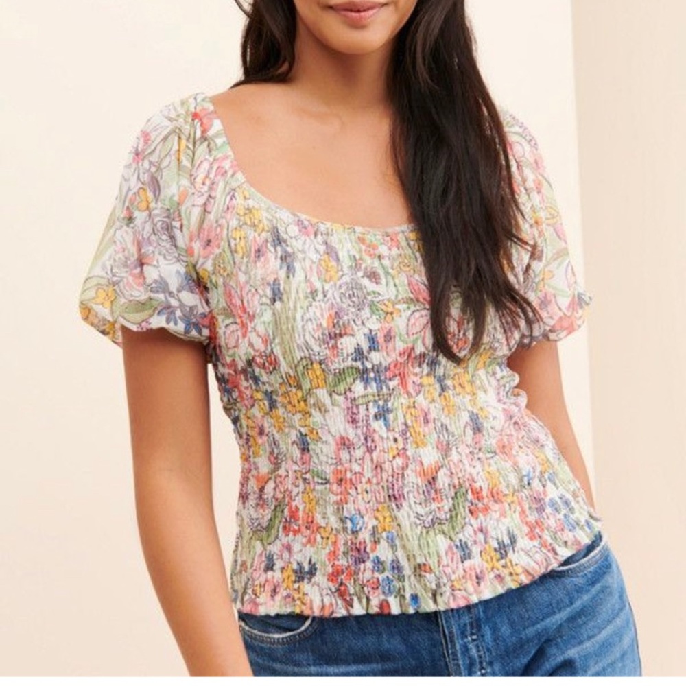 Anthropologie Aurelia Floral Smocked Top XL NWT